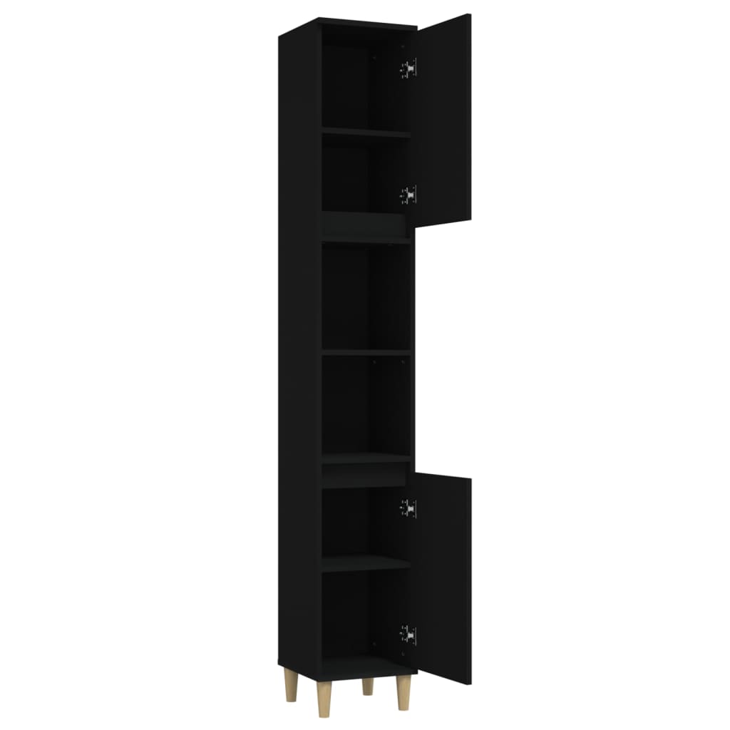 Baderomsskap Svart 30X30X190 Cm Konstruert Tre