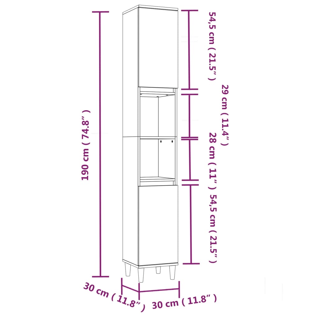 Baderomsskap Svart 30X30X190 Cm Konstruert Tre