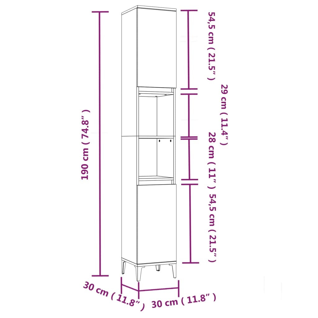 Baderomsskap Hvit 30X30X190 Cm Konstruert Tre