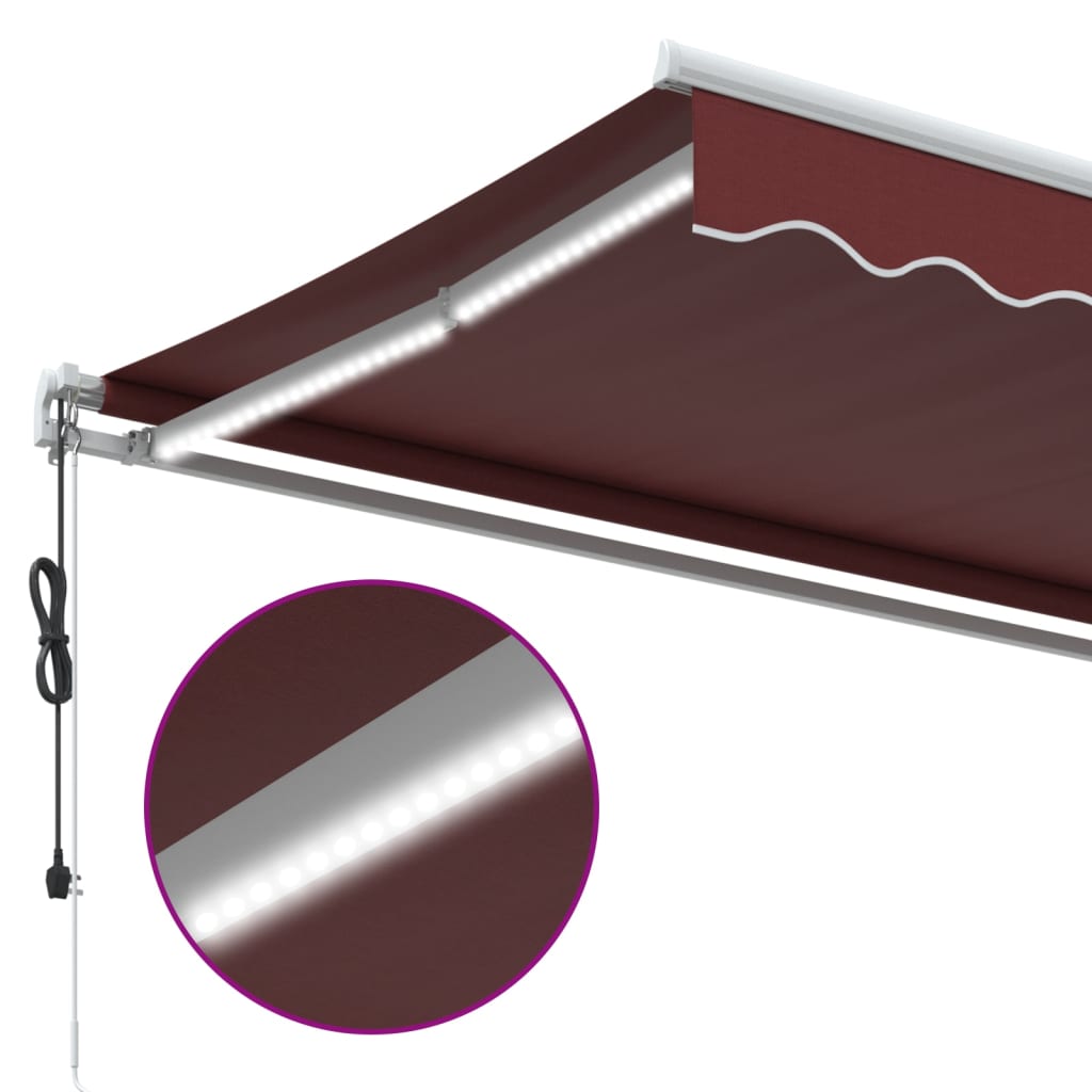 Automatisk Uttrekkbar Markise Med Led Burgunder 400X350 Cm