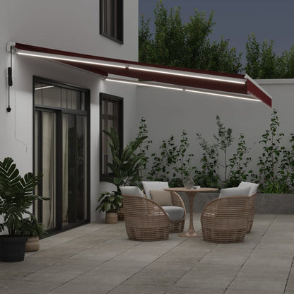 Automatisk Uttrekkbar Markise Med Led Burgunder 500X350 Cm