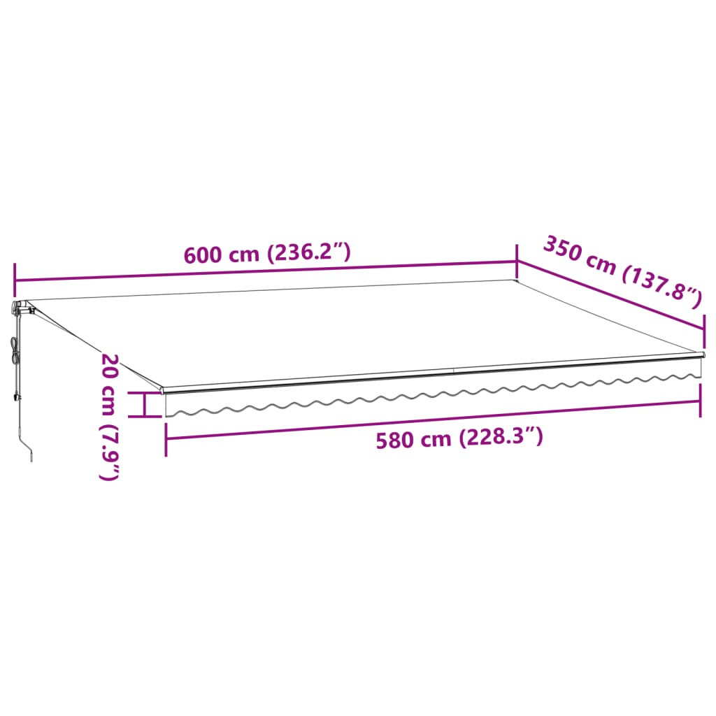 Automatisk Uttrekkbar Markise Med Led Burgunder 600X350 Cm