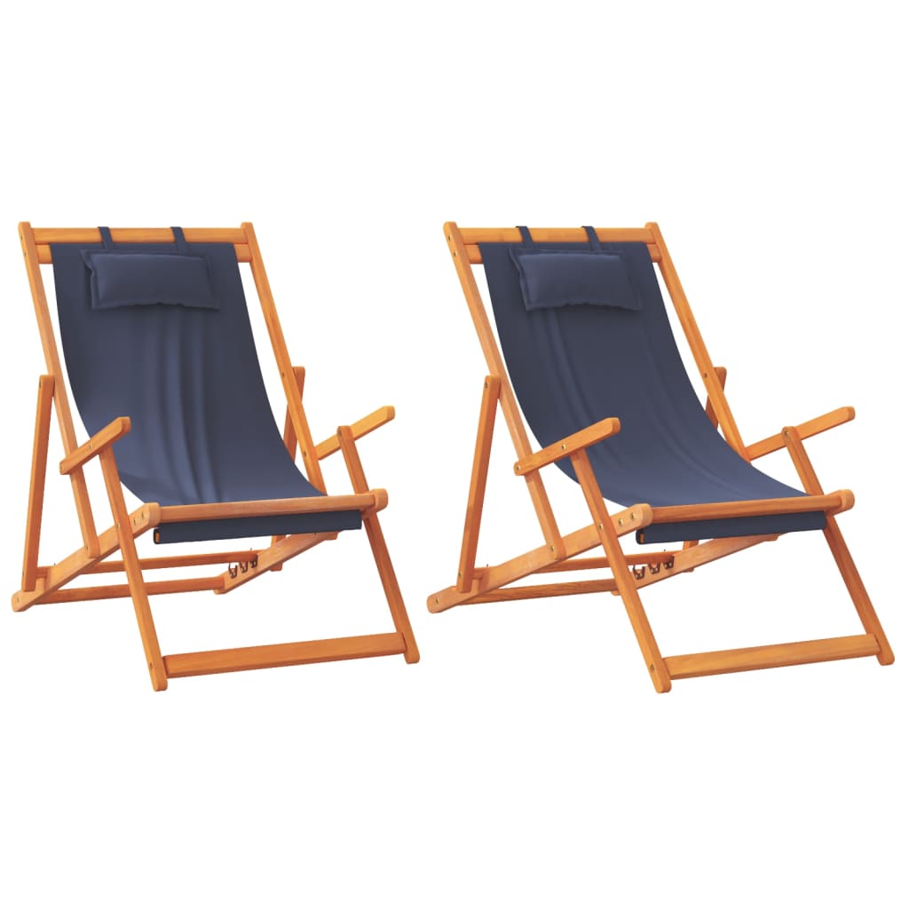 Sammenleggbare Strandstoler 2 Stk Blå Stoff