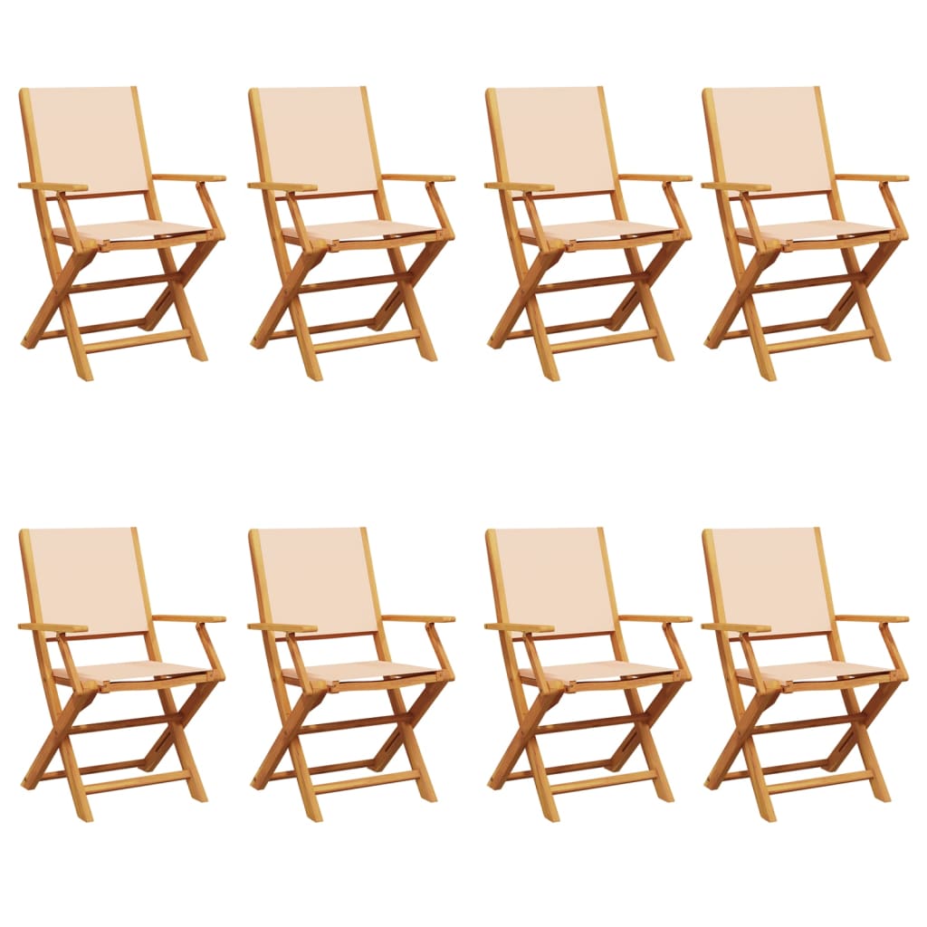 Sammenleggbare Hagestoler 8 Stk Beige Stoff Og Heltre