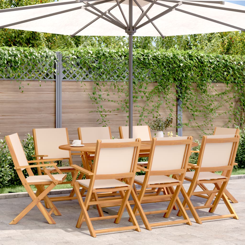 Sammenleggbare Hagestoler 8 Stk Beige Stoff Og Heltre