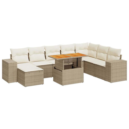 Hagesofaer Med Puter 9 Deler Beige Polyrotting Akasie