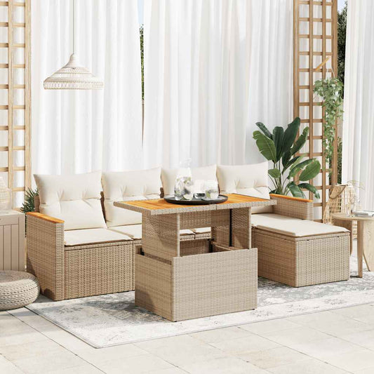 Hagesofaer Med Puter 6 Deler Beige Polyrotting Akasie