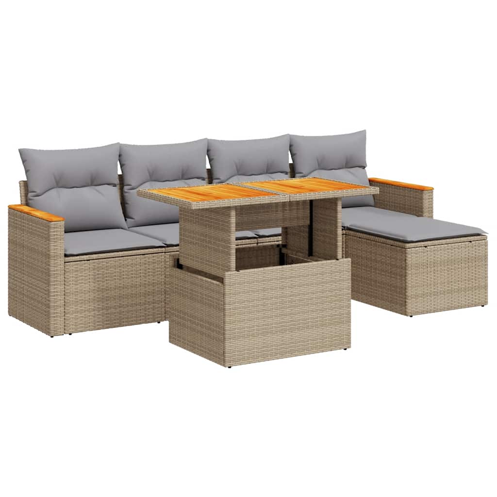 Hagesofaer Med Puter 6 Deler Beige Polyrotting Akasie