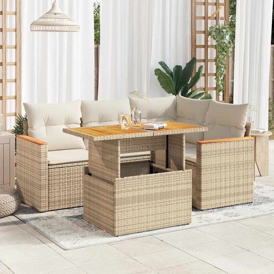 Hagesofaer Med Puter 5 Deler Beige Polyrotting Akasie