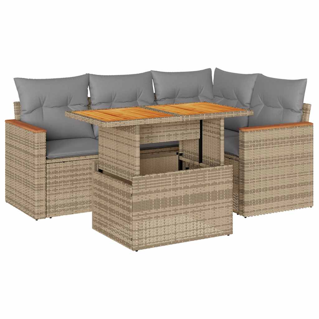 Hagesofaer Med Puter 5 Deler Beige Polyrotting Akasie
