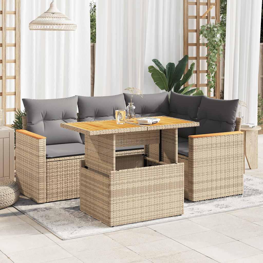 Hagesofaer Med Puter 5 Deler Beige Polyrotting Akasie