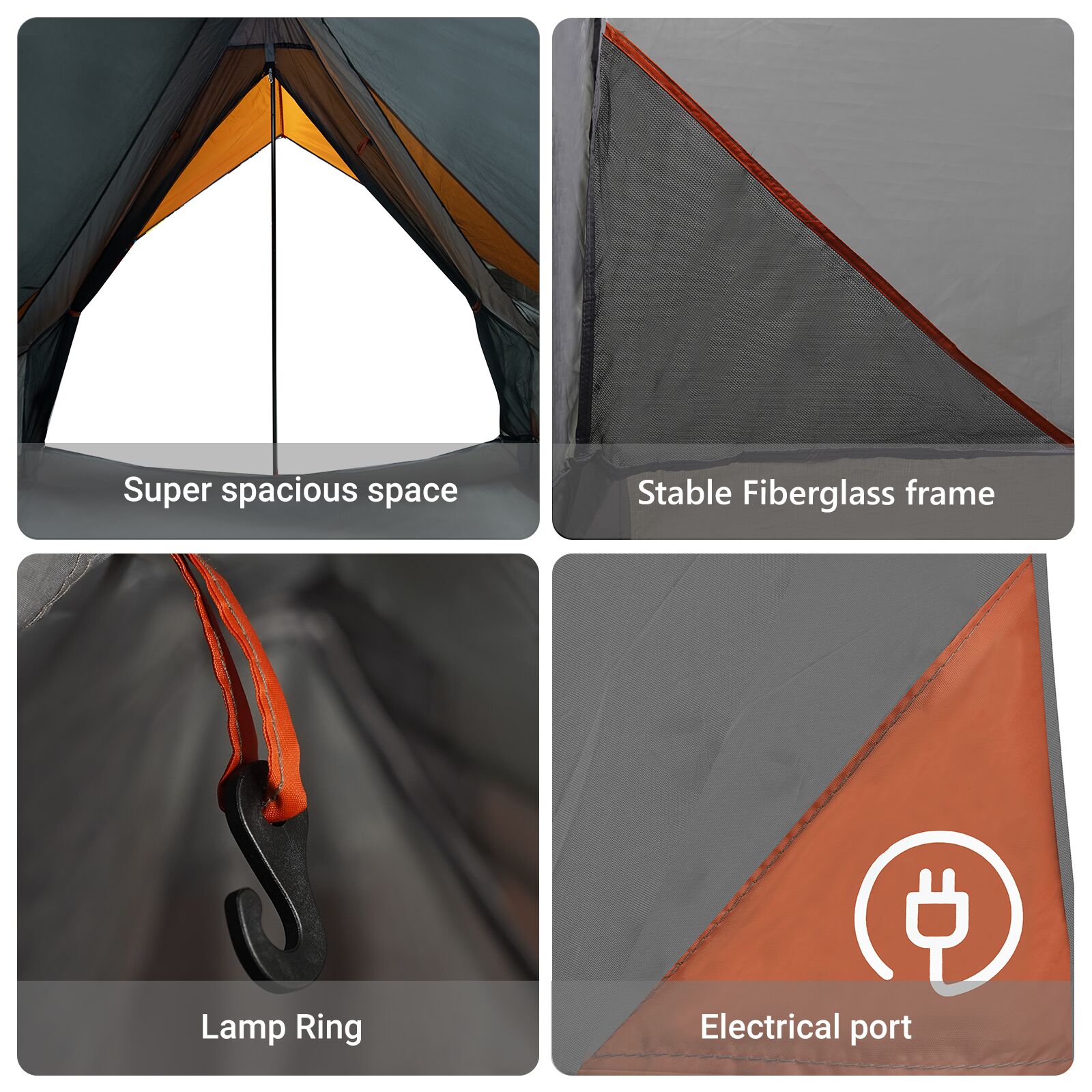 Camping Telt A-Frame 3-Person Grå Og Oransje Vanntett
