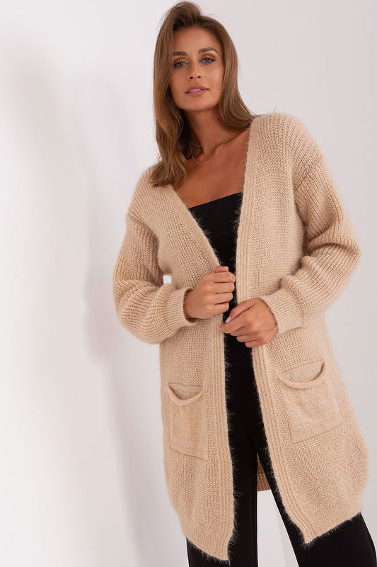 Long Cardigan with Pockets beige / one-size-fits-all MAHYSTYLE