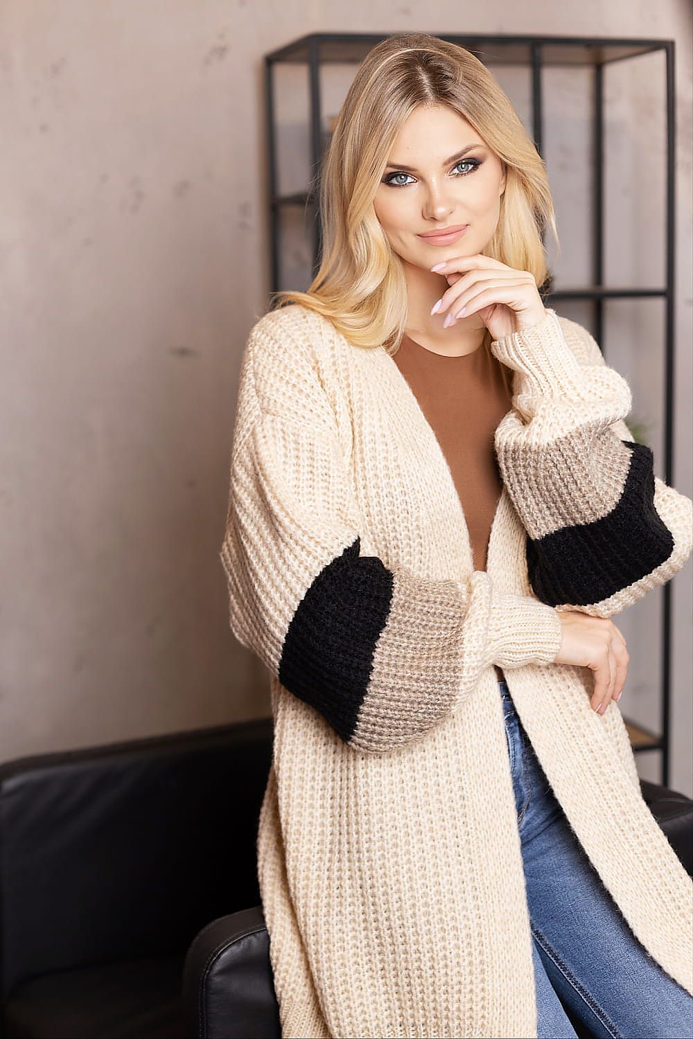 Striped Sleeve Cardigan by PeeKaBoo beige / one-size-fits-all MAHYSTYLE