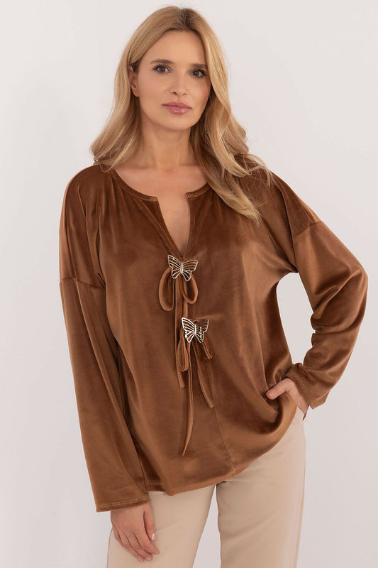 Stylish Velour Blouse brown / one-size-fits-all MAHYSTYLE