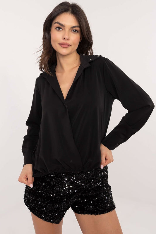 Classic Shirt with Zircon-Accented Collar black / one-size-fits-all MAHYSTYLE