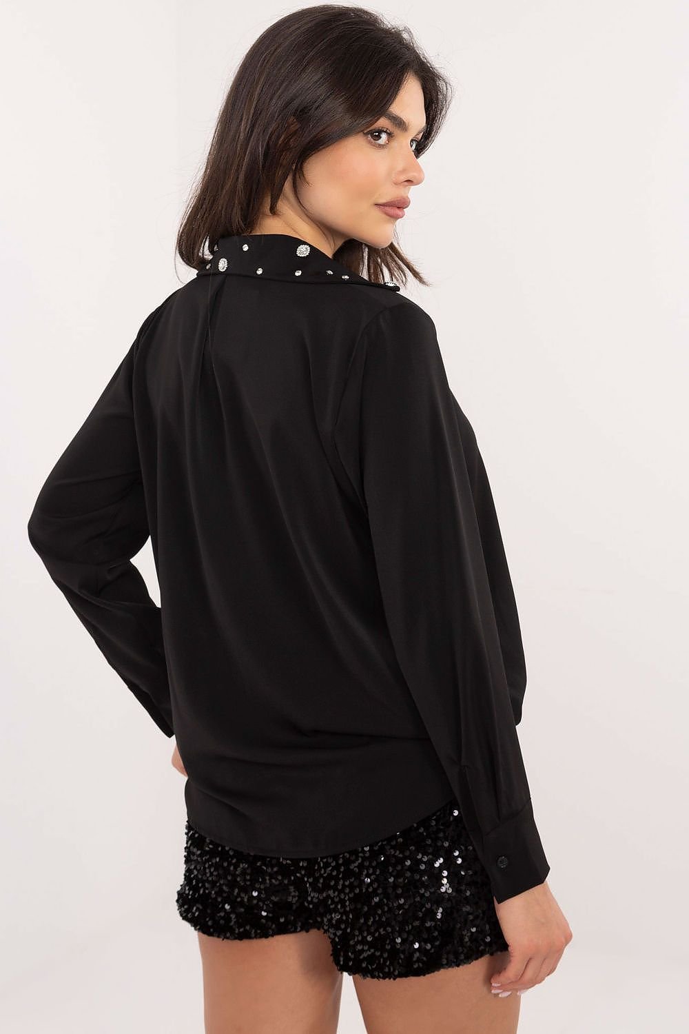 Classic Shirt with Zircon-Accented Collar