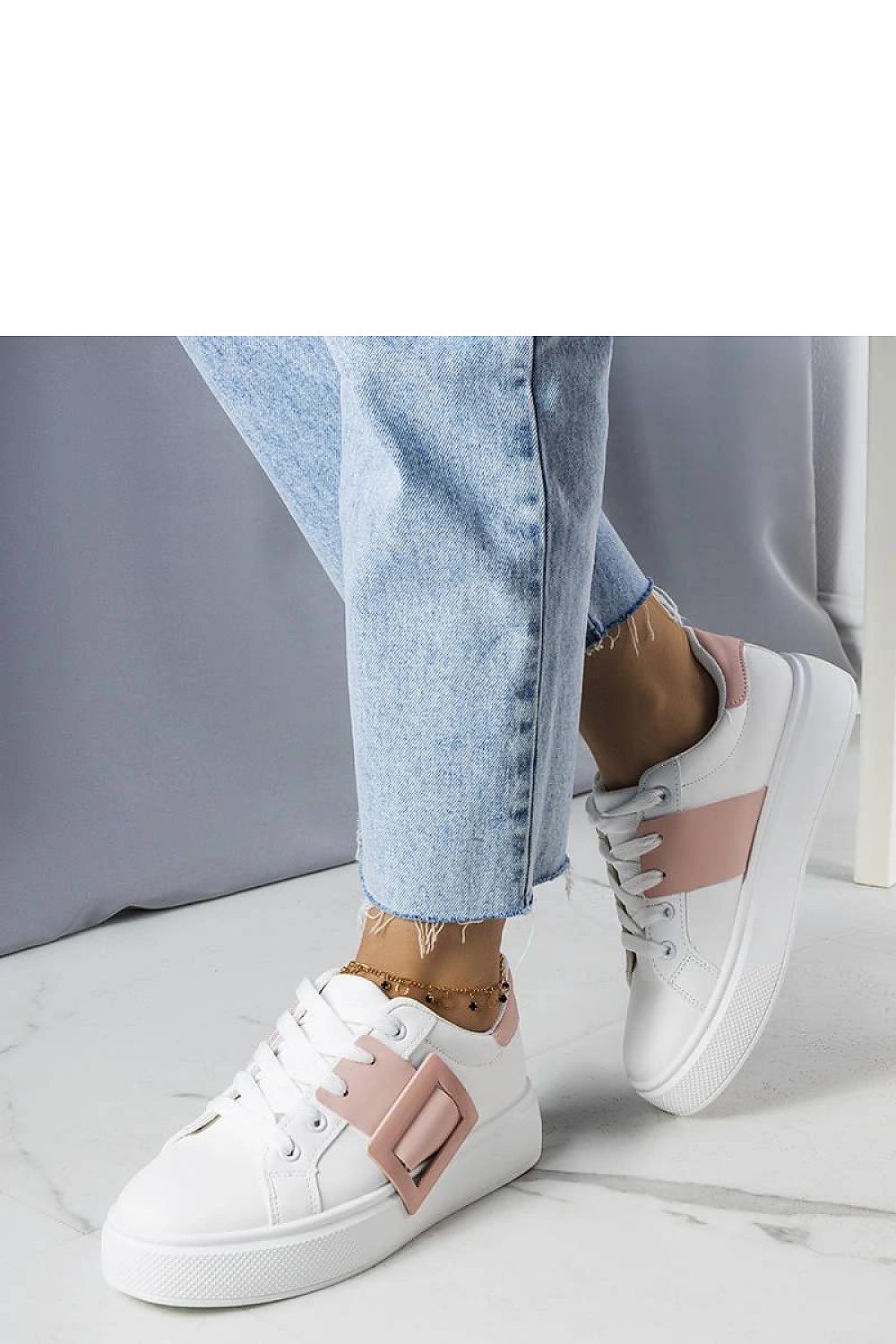 Toni White Sneakers with Pink Buckle – Stylish & Comfortable white / 36 MAHYSTYLE