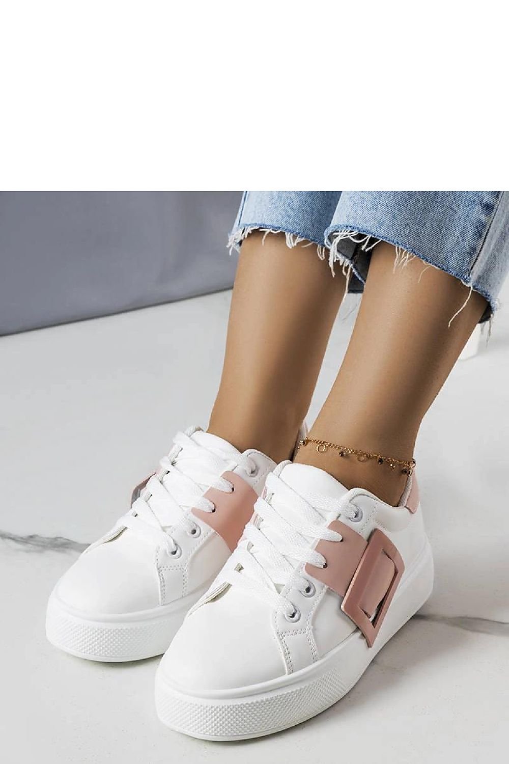 Toni White Sneakers with Pink Buckle – Stylish & Comfortable white / 36 MAHYSTYLE