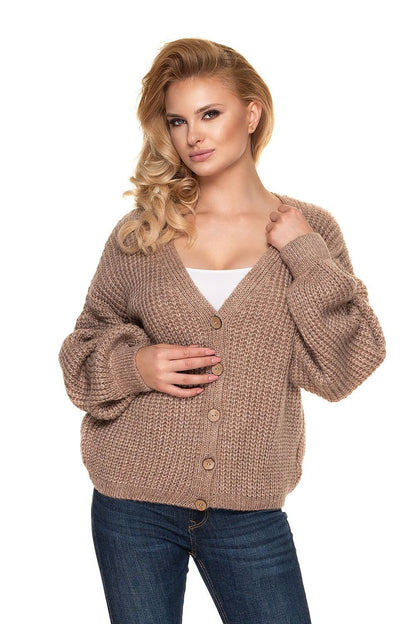 Cozy Buttoned Cardigan by PeeKaBoo beige / one-size-fits-all MAHYSTYLE