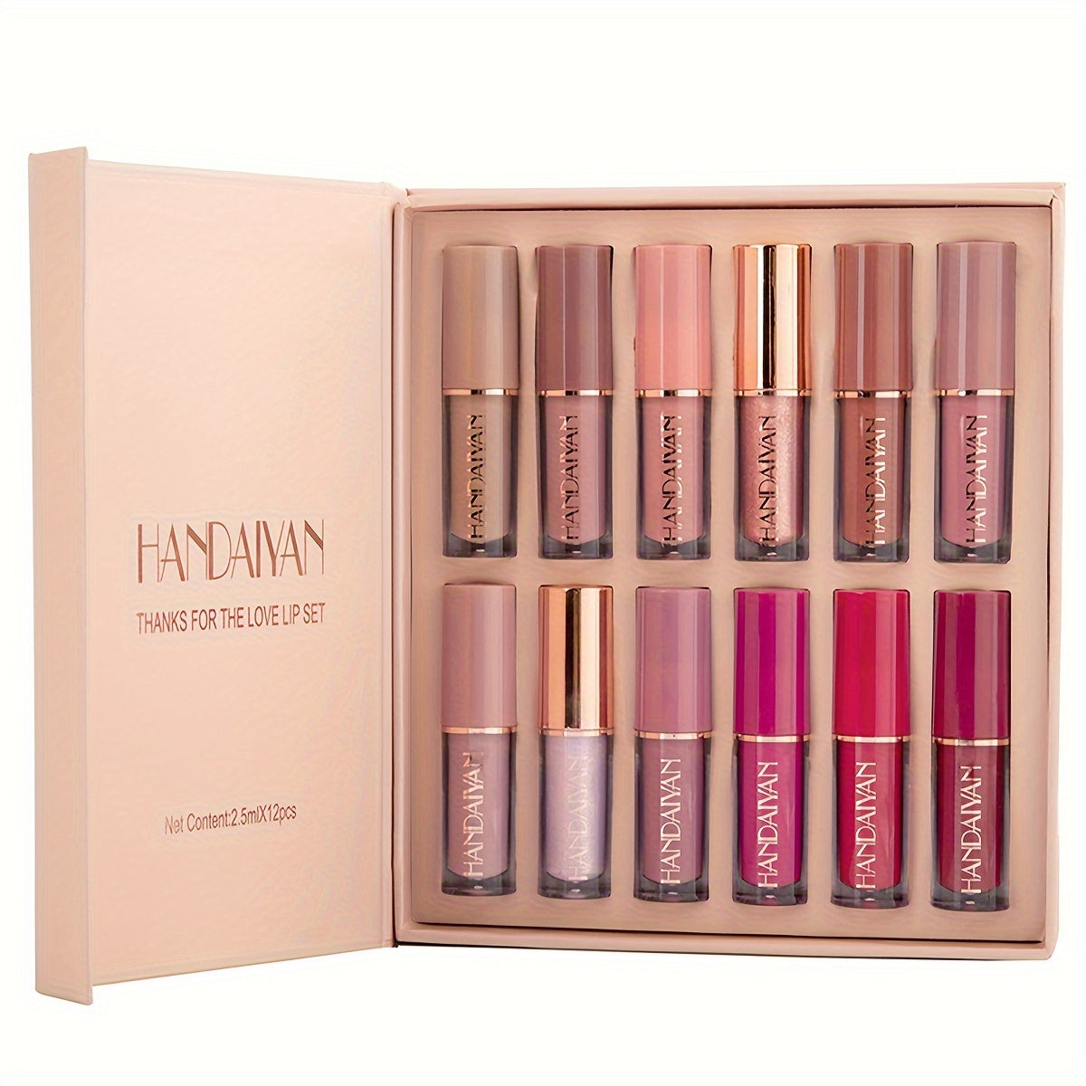 12-Delers Fløyelsmykt Lip Gloss-Sett – Matt, Vannfast & Langvarig | Valentine’s Day Utgave